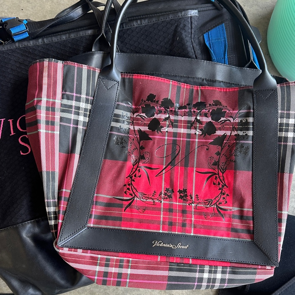 Victoria's Secret Red and Black Plaid Tote